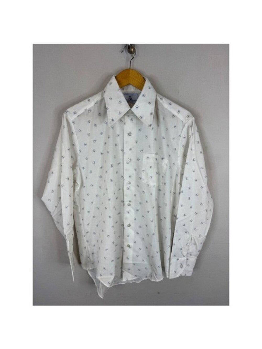 Vintage Prince Romano 70s Disco Collar White Geometric Button Down Shirt 15.5 33